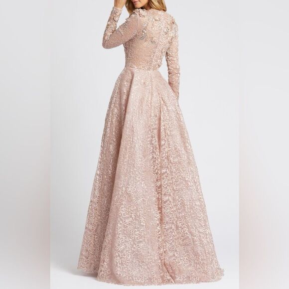 Mac Duggal 11121 Womens Pink EMBELLISHED ILLUSION LONG SLEEVE A LINE GOWN - Picture 4 of 15